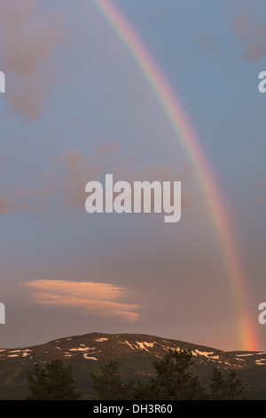 Regenbogen über dem Berg Dundret, Schweden Stockfoto