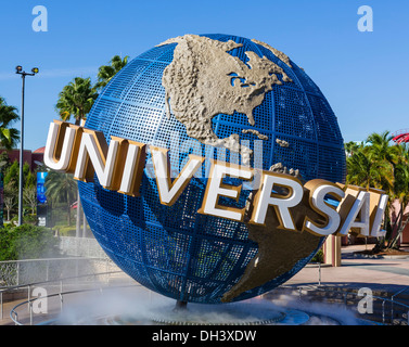 Globus am Eingang zur Attraktion der Universal Studios, Universal Orlando Resort, Orlando, Zentral-Florida, USA Stockfoto