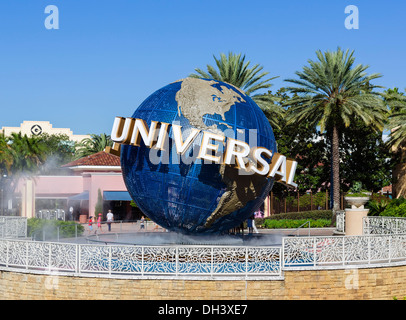 Globus am Eingang zur Attraktion der Universal Studios, Universal Orlando Resort, Orlando, Zentral-Florida, USA Stockfoto