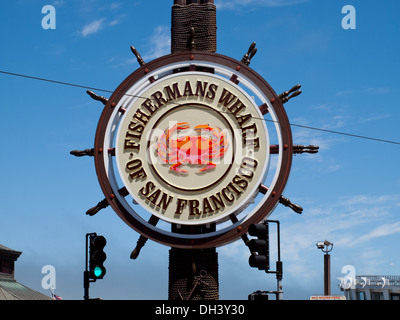 Der berühmte Fishermans Wharf Schild am Fishermans Wharf in San Francisco, Kalifornien, USA. Stockfoto