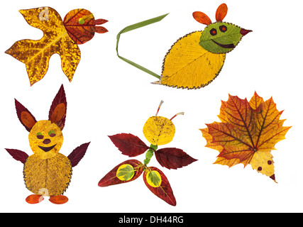 Tiere aus Herbstlaub - Sammlung gemacht Stockfoto