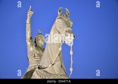 Metall-Statue von Rao Jodha auf Pferd Jodhpur Rajasthan Indien Stockfoto