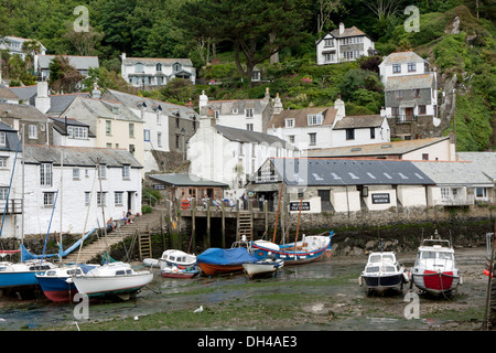 Hafen von Polperro in Cornwall bei Ebbe Stockfoto
