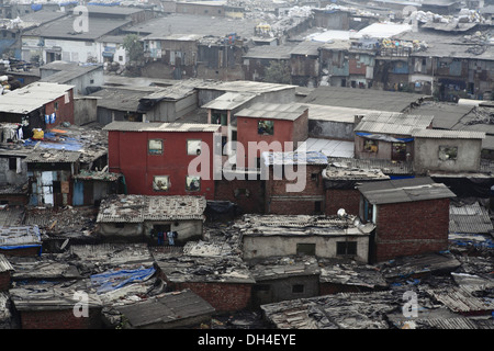 Luftaufnahme von Slums Dharavi Häuser Häuser Hütten Bombay Mumbai Maharashtra Indien Asien Stockfoto