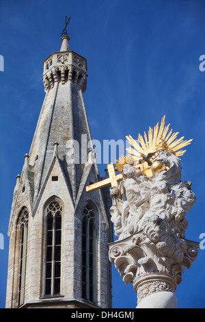 Ziege Kirche und Dreifaltigkeitssäule, Sopron, West-Transdanubien, Ungarn Stockfoto