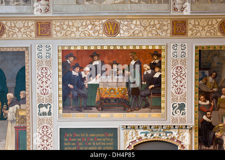 Niederlande, Amsterdam, Rijksmuseum, Wandbild in Front Hall zeigt Modell der Rathaus auf dem Dam Platz, der königliche Palast Stockfoto