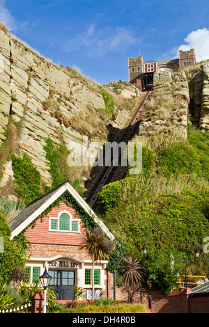 Hastings Standseilbahn East Hill Cliff Railway East Hill Lift Standseilbahn Cliff Beach Railway in Hastings East Sussex England GB UK Europa Stockfoto