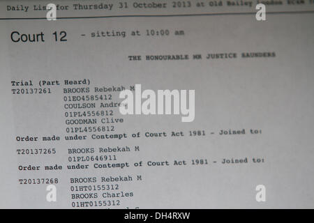 London, UK. 31. Oktober 2013. Ältere Nachrichten der Welt-Editor und Kommunikations-Direktor im PM David Camerons Regierung Editor Andy Coulson kommt an der Old Bailey Innenhof zu Beginn seines Prozesses zusammen mit Rebekah Brooks über Telefon hacking Credit: Amer Ghazzal/Alamy Live-Nachrichten Stockfoto