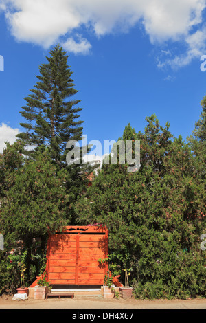 Die Holztür in eine Hecke Stockfoto