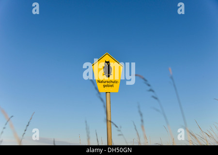 Zeichen, Biotope, Deutsch für Naturschutzgebiet am Schleimuende Bird Sanctuary, Schleswig-Holstein Stockfoto