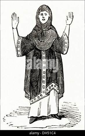 Anglo Saxon England. Täglichen Lebens Damenmode in Anglo-Saxon England. Viktorianische Holzschnitt ca. 1845. Stockfoto