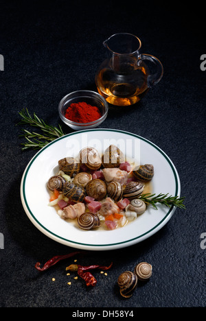 Kaninchen-Teller mit Schnecken Stockfoto