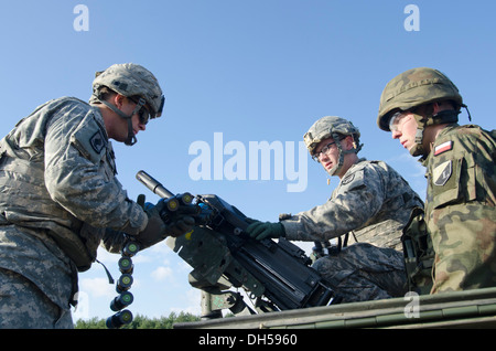 Fallschirmjäger von Truppen A, 1. Staffel, 91. Kavallerie-Regiment (Airborne), 173. Infantry Brigade Combat Team (Airborne), Teilnahme an Partner-Nation Waffen Einarbeitung hier Okt. 29. Die Brigade Aufklärung Pfadfinder beteiligen sich an Übung Stockfoto