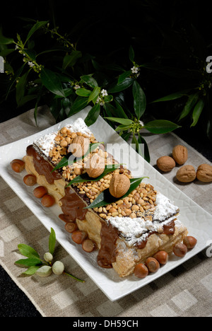 Blätterteig-Kuchen mit Nüssen, Mandeln und Pinienkernen Stockfoto