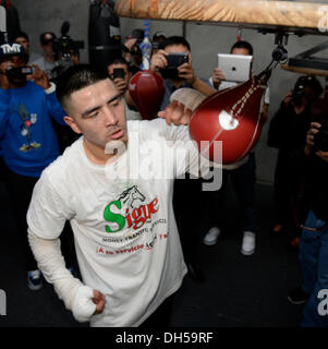 Oxnard, Kalifornien, USA. 31. Oktober 2013. Ex-Weltmeister BRANDON '' Bam Bam'' RIOS host seine einzige US-Medien Training Donnerstag, den 31. Oktober an der Robert Garcia Boxing Academy. Rios ist in der Tiefe Ausbildung für seine mit Spannung erwartete im Weltergewicht Kollision mit Kämpfer des Jahrzehnts, Kongressabgeordneter MANNY "Pacman" PACQUIAO. Rios fährt für Macau am 11. November, an die Umgebung gewöhnen. Bildnachweis: ZUMA Press, Inc./Alamy Live-Nachrichten Stockfoto