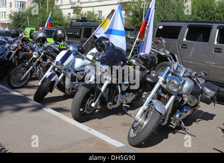 Harley Davidson Motorräder parken in Moskau, Russland Stockfoto