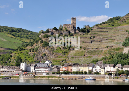 Burg Gutenfels bei Kaub, UNESCO Welt Kulturerbe Oberes Mittelrheintal Tal, Rheinland-Pfalz Schloss, Stockfoto