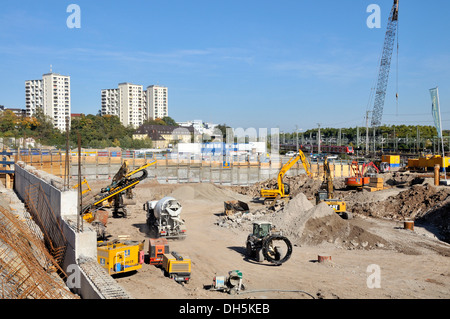 Baustelle im Bereich Stuttgart-21, Osloer Straße Straße, hinter den Schienen des Hauptbahnhofs, Stuttgart Stockfoto