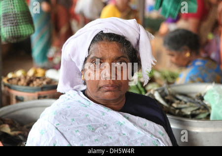 Fischverkäufer auf dem Markt von Varkala, Kerala, Indien, Asien Stockfoto