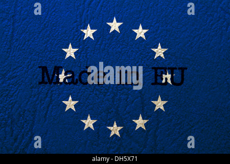 Hergestellt in EU Text auf Flagge Stockfoto