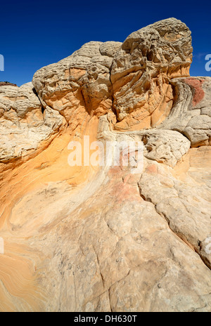 Gehirn-Felsen am White Pocket, ausgewaschene Navajo Sandsteinfelsen mit Liesegang Bands oder Liesegang-Ringe, Pareah Paria Plateau, Stockfoto