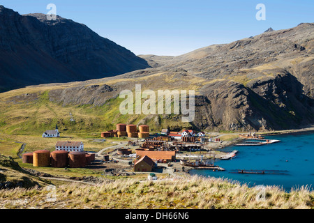 Ehemalige Walfangstation Grytviken, König Edward Cove, Südgeorgien, Süd-Sandwich-Inseln, British Overseas Territory Stockfoto