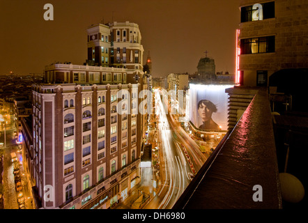 Gran Via, bei Nacht, Madrid, Spanien, Europa Stockfoto