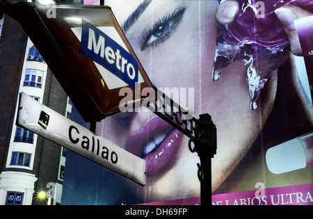 Callao u-Bahnstation auf der Gran Via, Madrid, Spanien, Europa Stockfoto