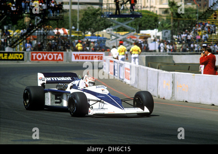 Nelson Piquet im Brabham BMW BT52 bei uns GP Long Beach-Triebwerken, ging auf um den WM-Titel zu gewinnen. 27. März 1983 USA. Stockfoto