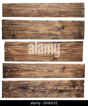 Alte Holzbretter isoliert auf weißem Hintergrund Stockfoto