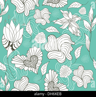 Abstrakte nahtlosen Doodle Blumen und Herzen Muster Stockfoto