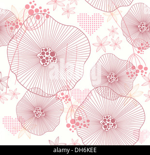 Niedliche rosa nahtlose Muster mit Blumen und Herzen Stockfoto