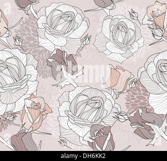 Florale Muster. Nahtlose Muster mit Blumen und Vögel. Floraler Hintergrund. Elegante und romantische Muster mit Rosen. Stockfoto