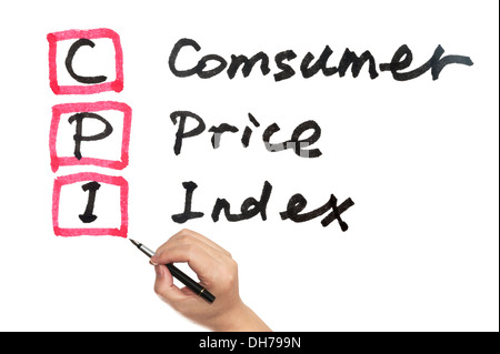 CPI - Landesindex der Konsumentenpreise Worte auf Papier geschrieben Stockfoto