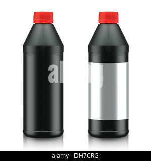 Schwarz-Ölflasche isoliert auf weißem Hintergrund. (mit Beschneidungspfad Arbeit) Stockfoto