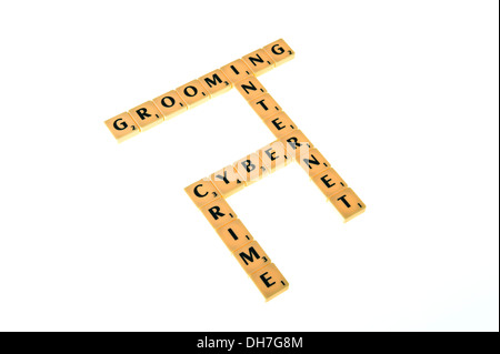 Scrabble Fliesen buchstabieren - Pflege, Internet, Cyberand Verbrechen. Stockfoto