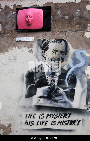 Stencil Street Art Graffiti Wall Vaclav Havel auf Kampa Island, Prag Street Art Tschechische Republik Stockfoto