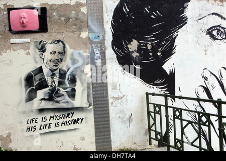 Prag Street Art Graffiti mit Vaclav Havel Tschechische Präsident an der Wand, die Kampa Insel Tschechische Republik Stockfoto