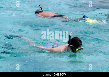 Frau Schnorcheln Schwimmen in Unterwasser exotischen Tropen Paradies