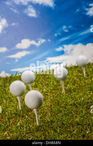 Golf-Zeug auf dem grünen Rasen Stockfoto