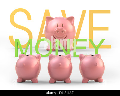 Piggy Bank beizubringen, wie man Geld sparen. Clipping-Pfad enthalten. Stockfoto