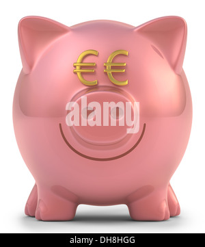 Sparschwein mit Augen Eurozeichen. Clipping-Pfad enthalten. Stockfoto