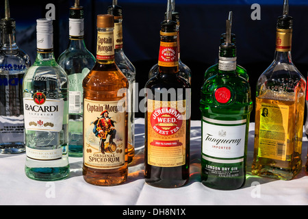 Schnaps - Flaschen Whiskey, Rum, Wodka Stockfoto