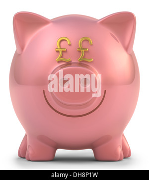 Sparschwein mit Augen Pfund Sterling Zeichen. Clipping-Pfad enthalten. Stockfoto