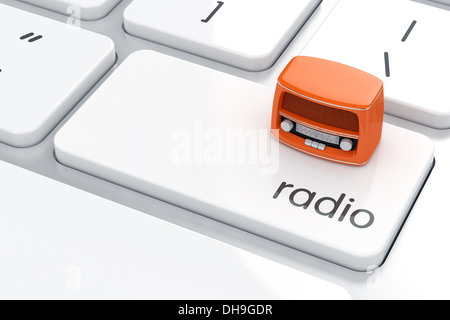 3D Render von Retro-Radio-Symbol auf der Tastatur. Radio-Konzept Stockfoto