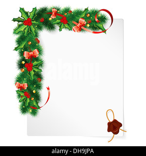 Christmas Frame mit Holly Berry, Tannenzweigen, Mistel, Pfeil und Bogen Papier, Abbildung Stockfoto