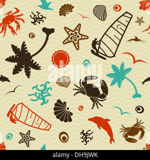 Nahtlose Sommer Hintergrund mit Meer Einwohner, Abbildung Stockfoto