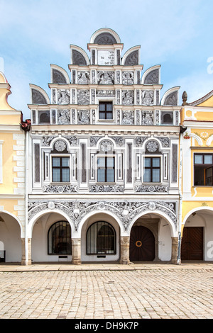 Fassade in einem von einer Renaissance befindet sich am Hauptplatz in Telc, Tschechien Unesco Stadt Stockfoto