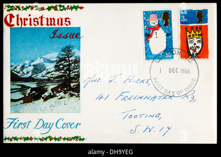 1966 britische Weihnachten Ausgabe von Briefmarken, die ersten Tag decken. Stockfoto