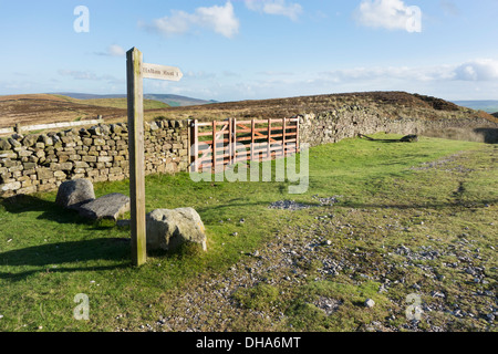 Wegweiser-Zeichen Halton Osten auf Embsay Moor, Yorkshire Dales National Park, Yorkshire, England, UK Stockfoto